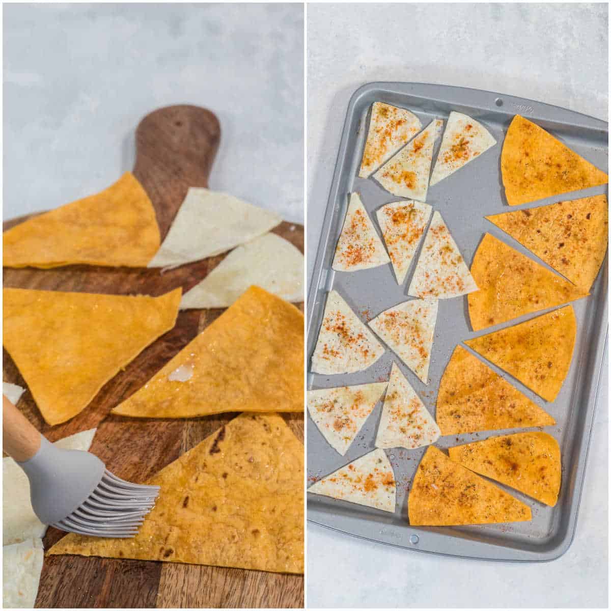 Steps to make air fryer tortilla chips.