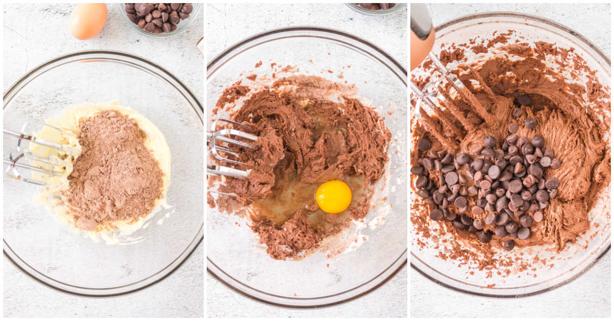 Collage of mixing ingredients in a bowl.