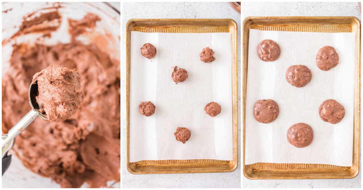 Collage of adding the dough to a baking sheet.
