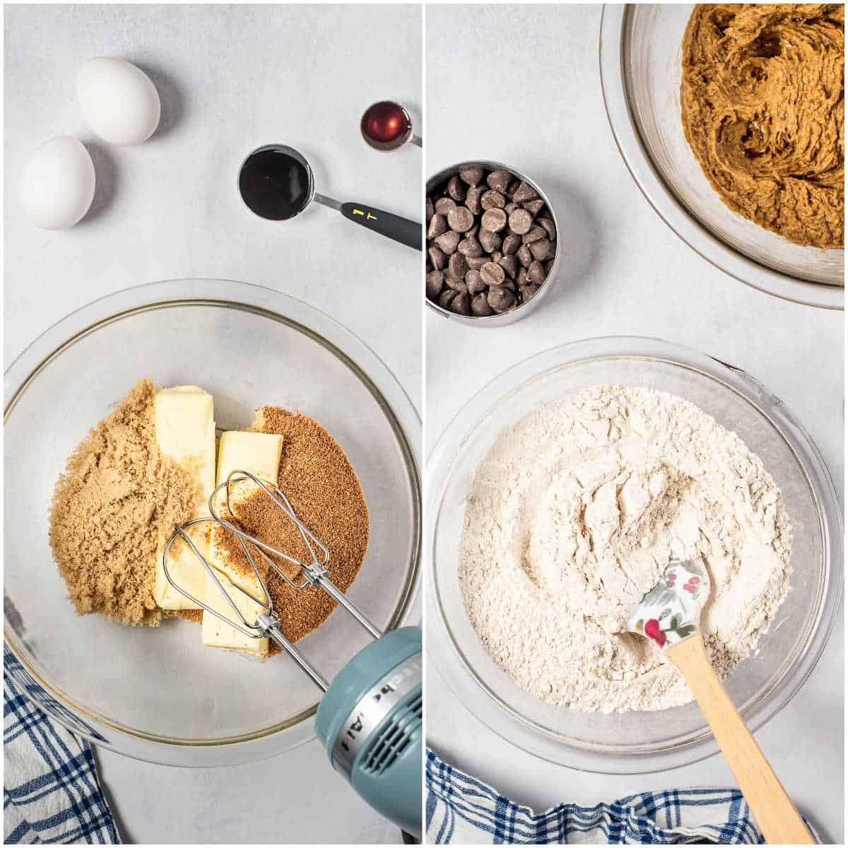 Steps to make chocolate chip pudding cookies.