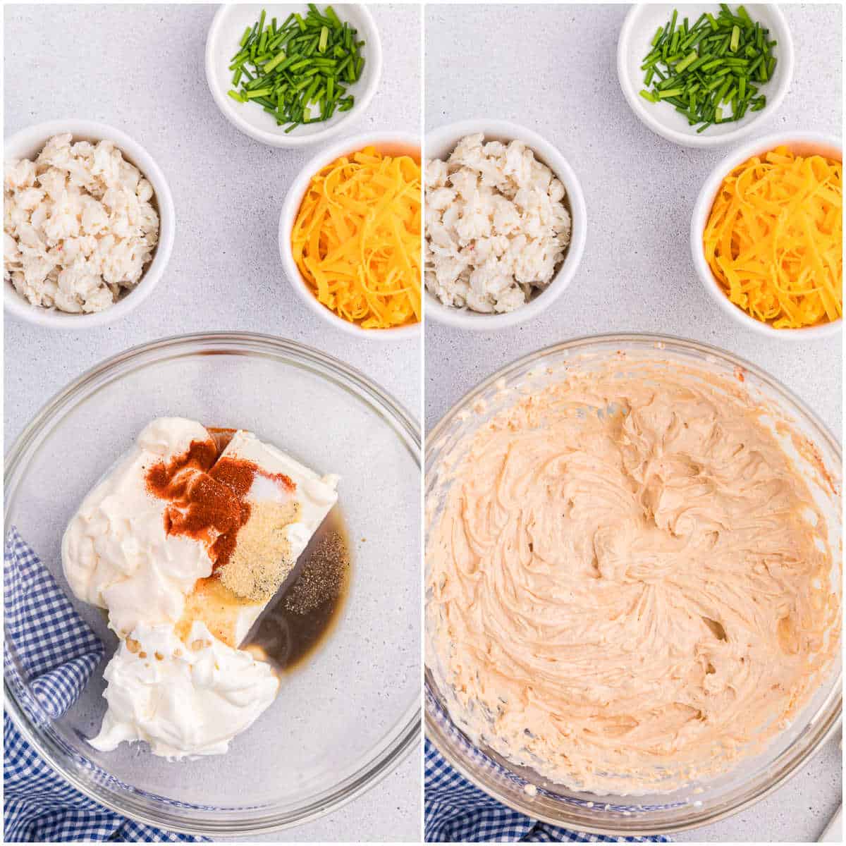 Steps to make crab dip.