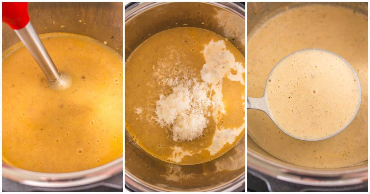 Steps to make instant pot cauliflower soup.