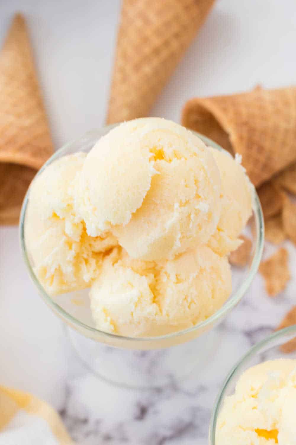 Orange sherbet in a serving dish.