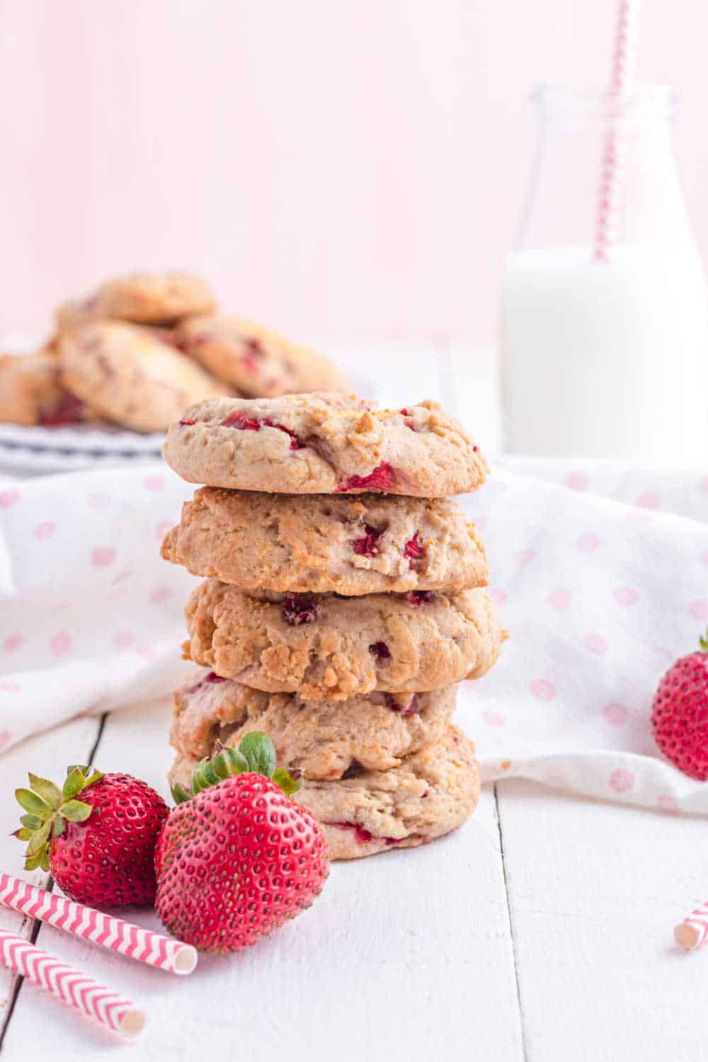 A stack of strawberry cheesecake cookies.