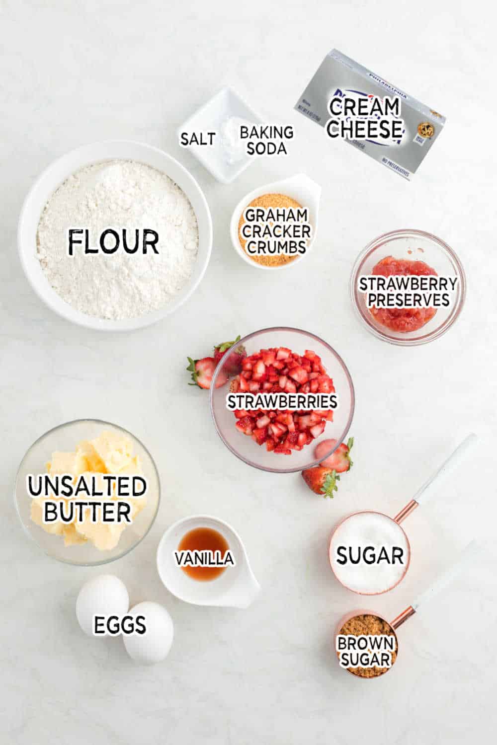Ingredients to make strawberry cheesecake cookies.
