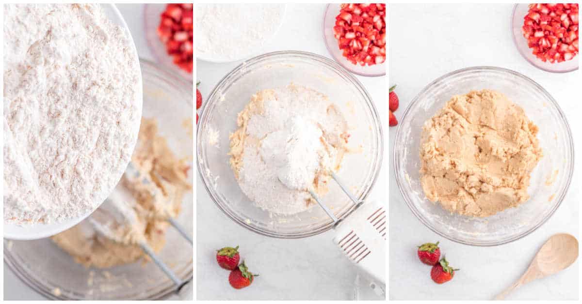 Steps to make strawberry cheesecake cookies.