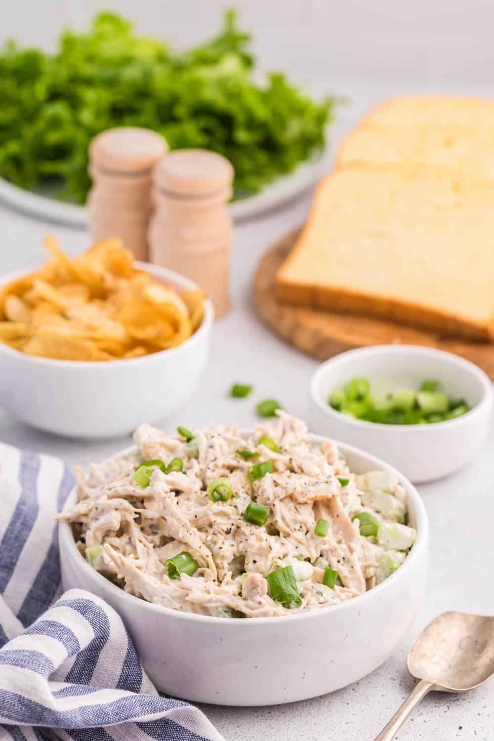 A bowl of classic chicken salad.