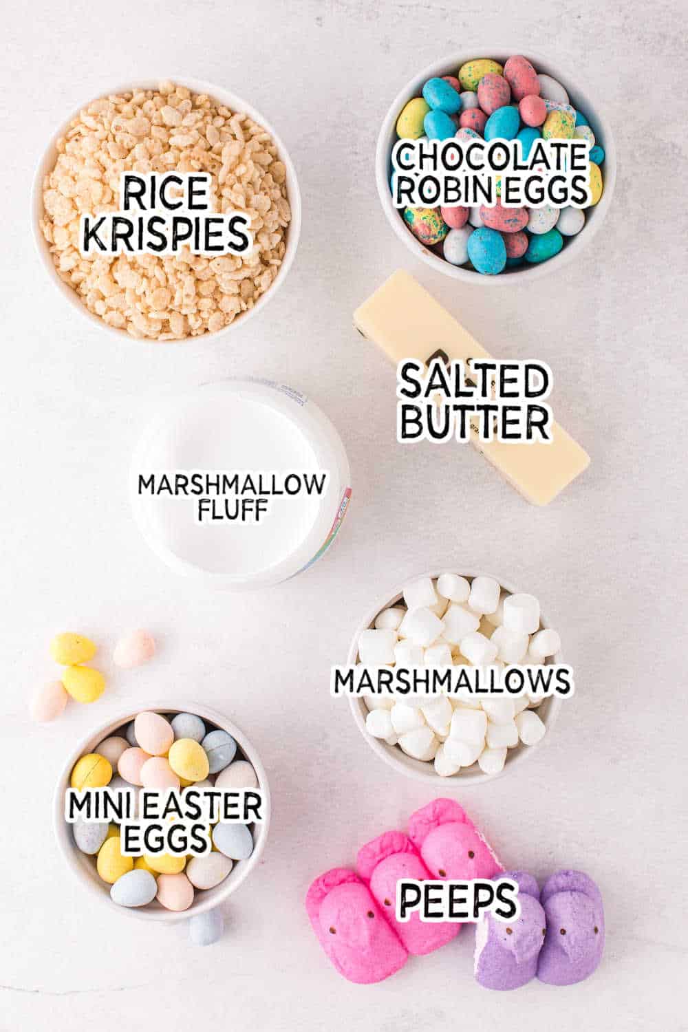 Ingredients to make leftover easter candy rice krispie treats