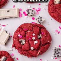 red velvet cookies pin image.