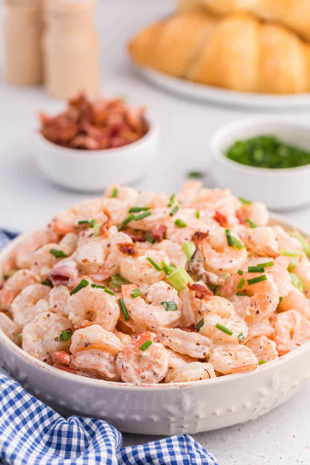 A bowl of shrimp salad.