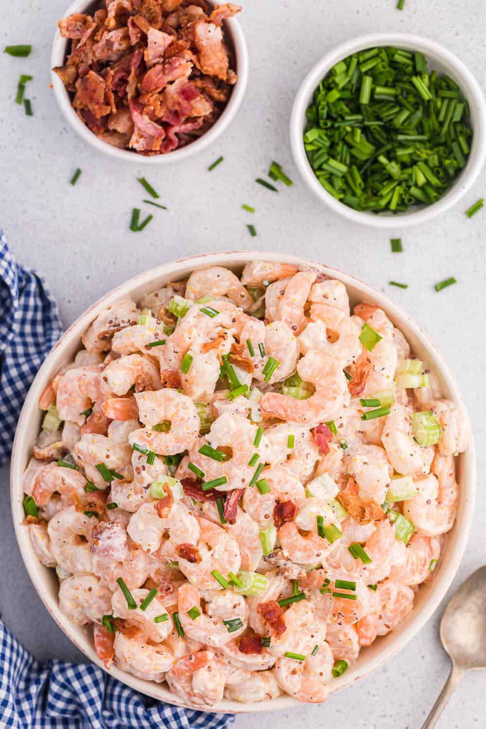 Shrimp salad in a bowl.