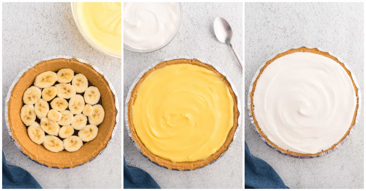 Steps to make black bottom banana cream pie.