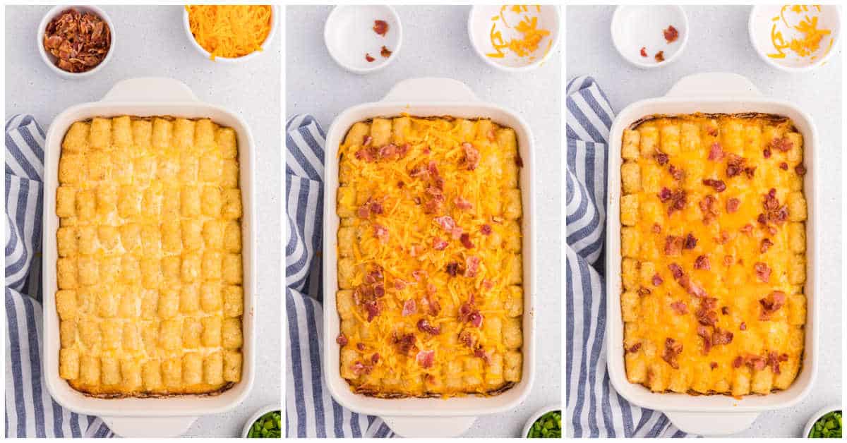 Steps to make tater tot breakfast casserole.