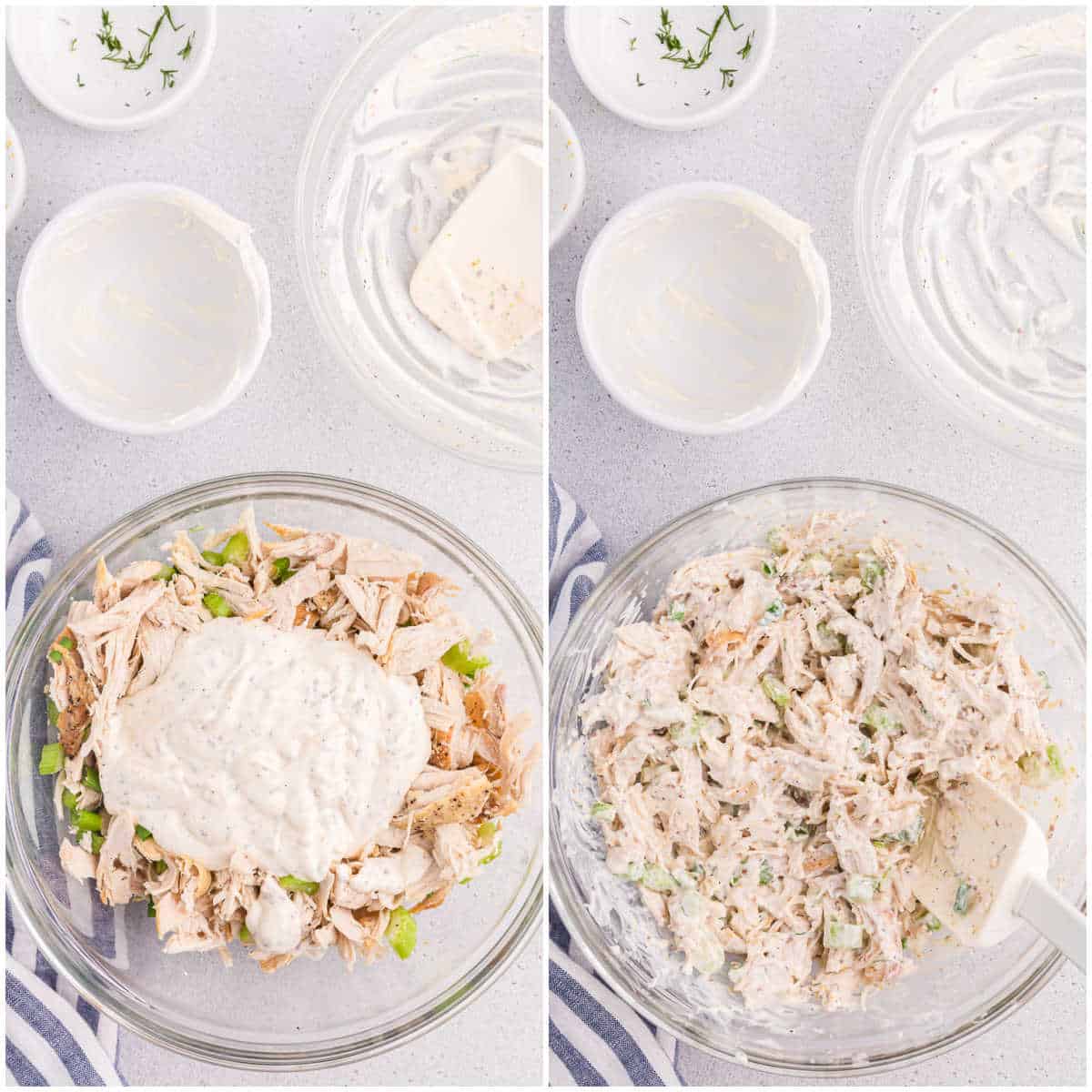 Steps to make classic chicken salad.