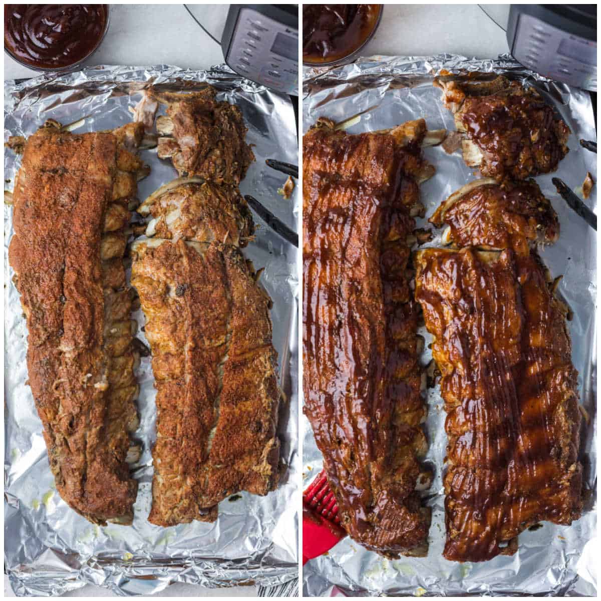 Steps to make Instant Pot BBQ pork ribs.