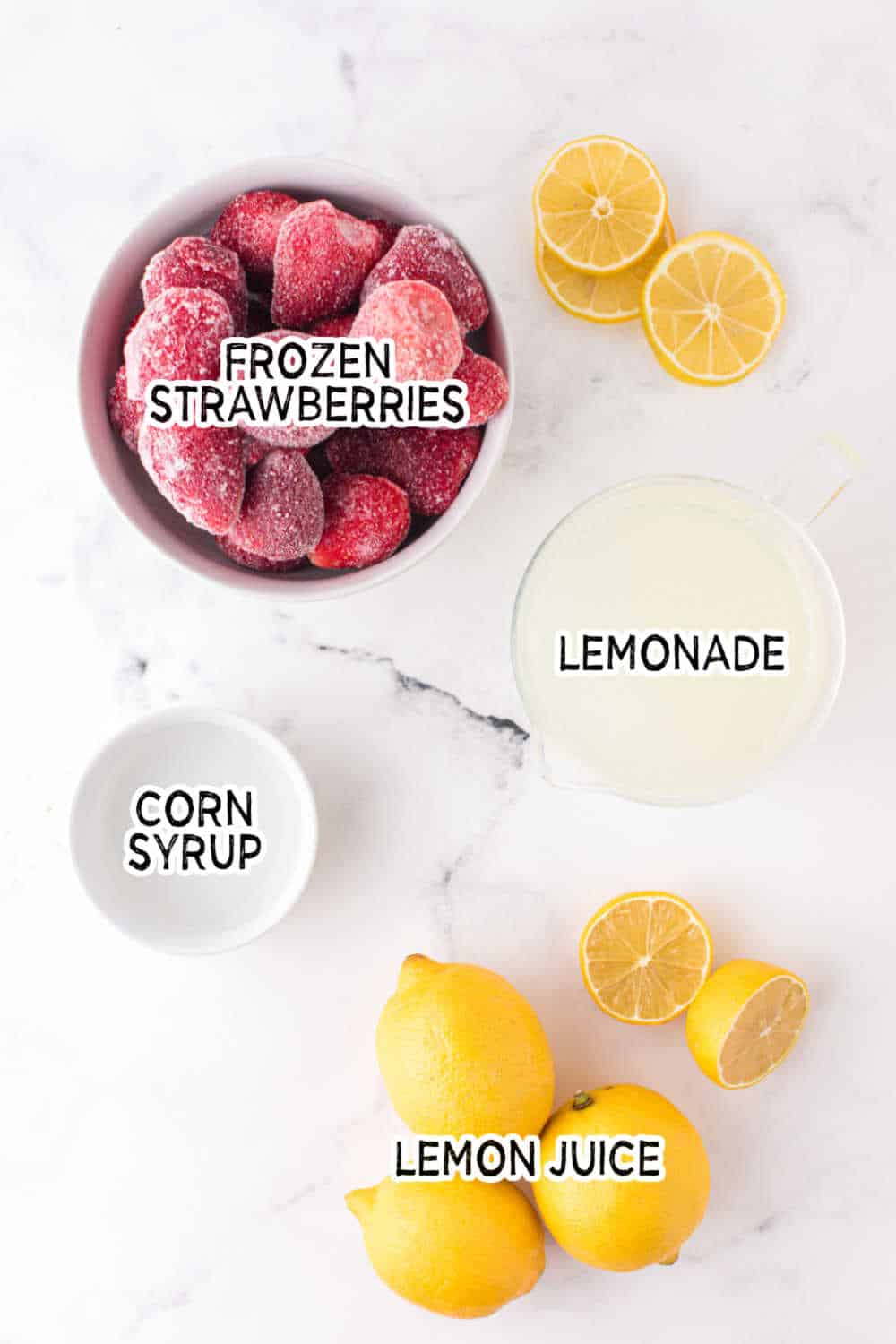 Ingredients to make strawberry lemonade popsicles.