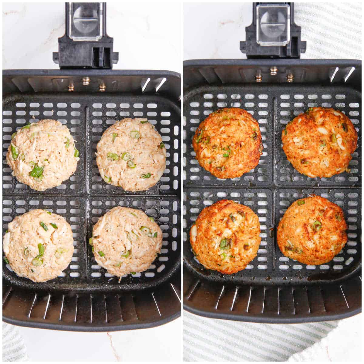 Collage of the recipe in the air fryer.