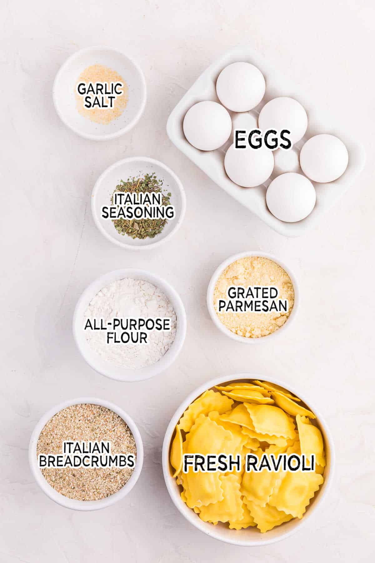 Ingredients on a white surface.
