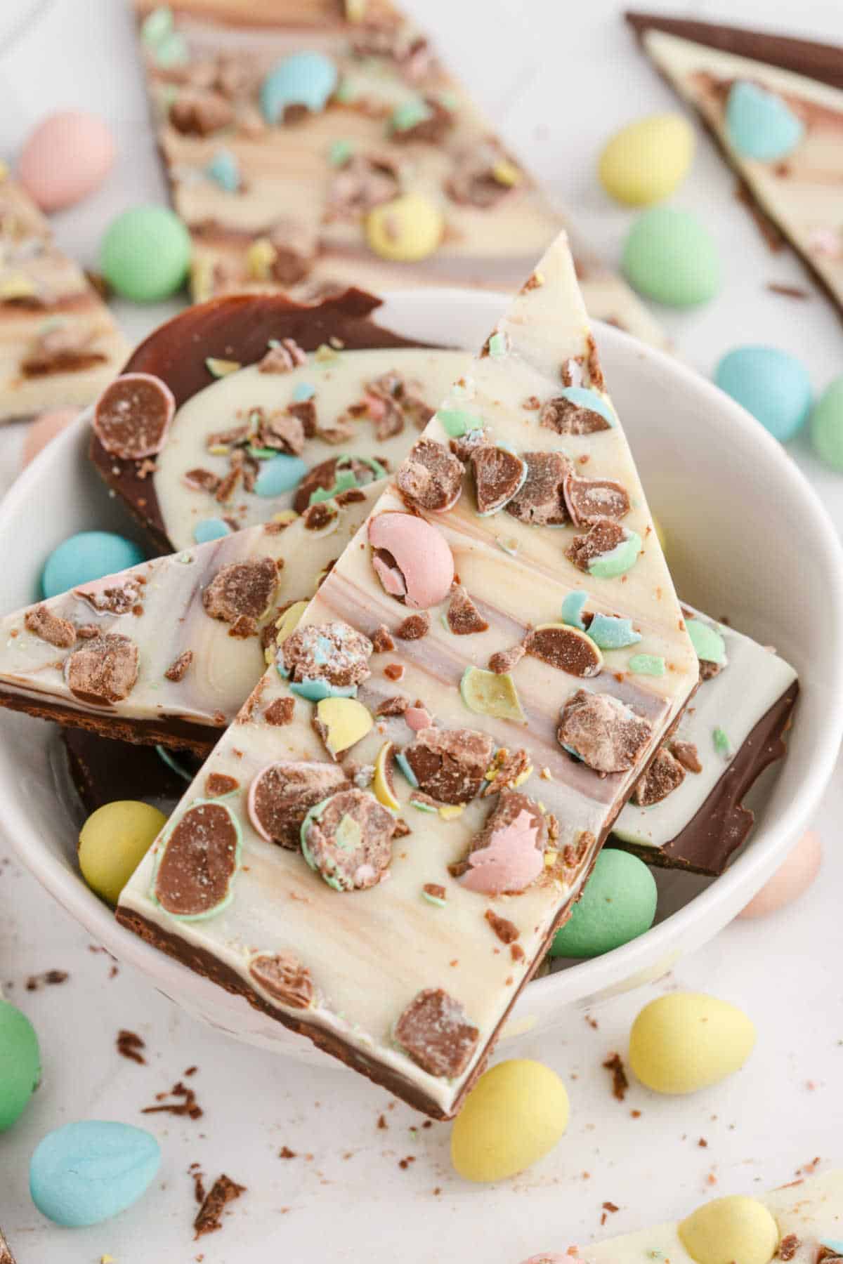 Easter bark pieces in a bowl.