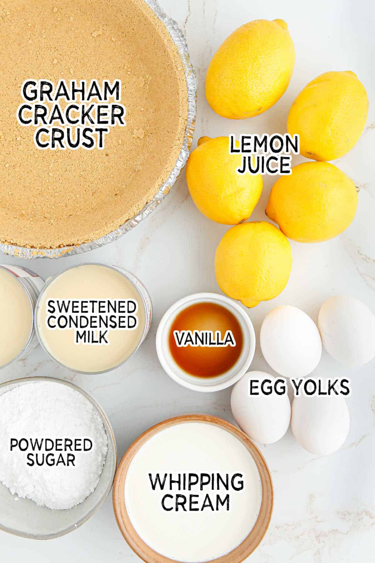 Ingredients to make classic lemon pie.