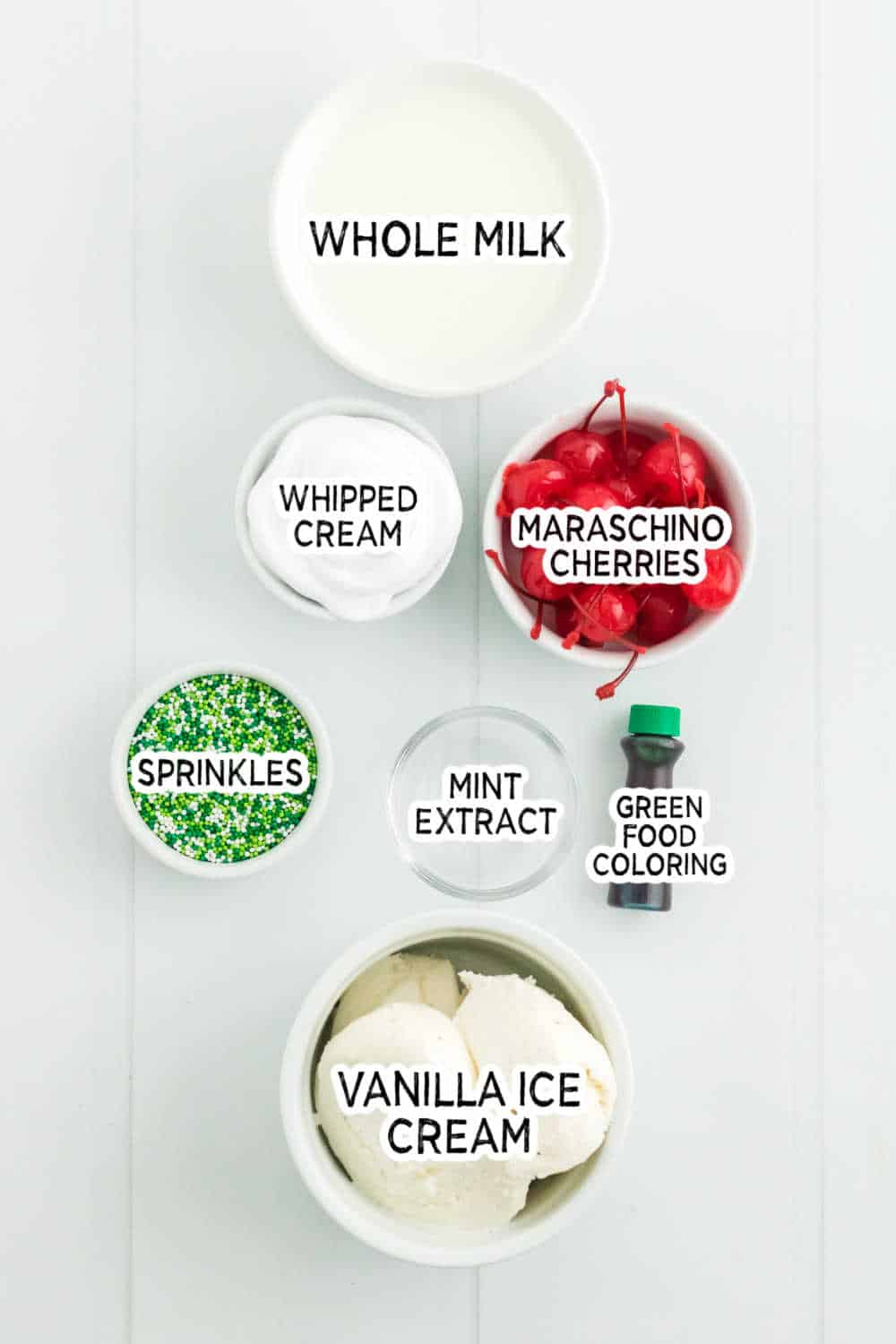 Ingredients to make Shamrock Shakes.