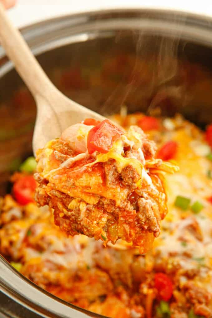 Slow Cooker Beef Enchilada Casserole Simply Stacie