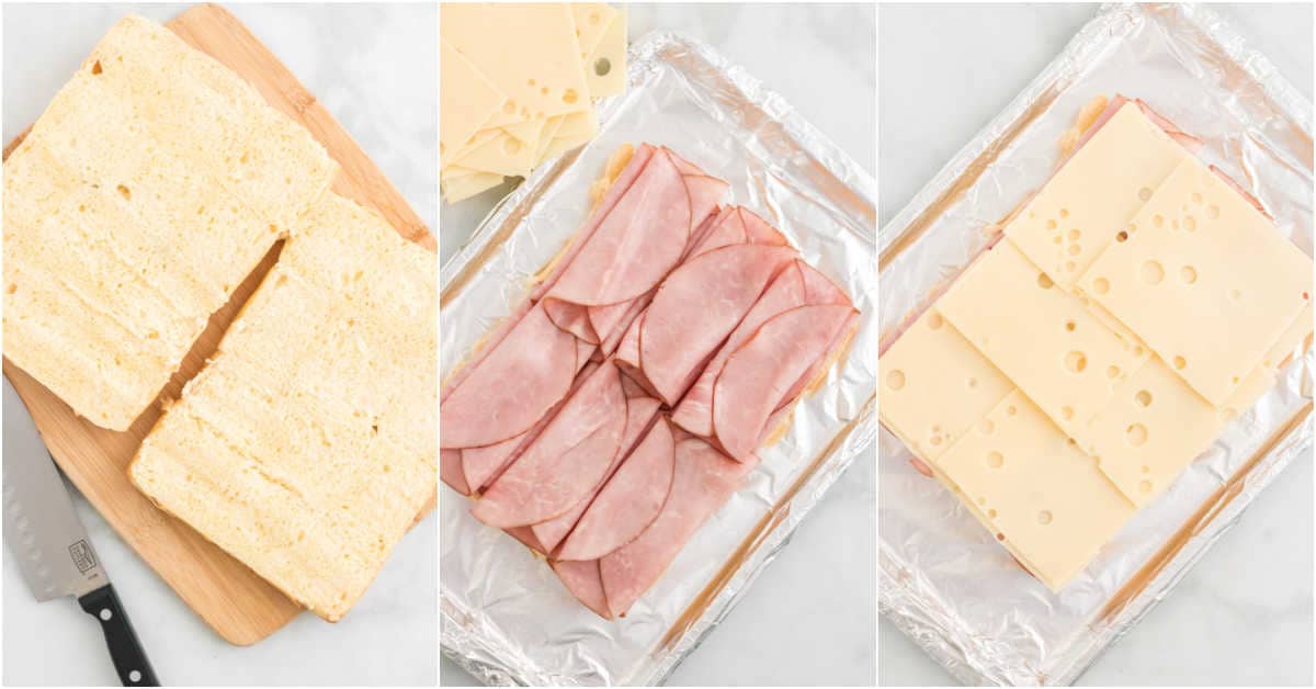 Steps to make ham and cheese sliders.