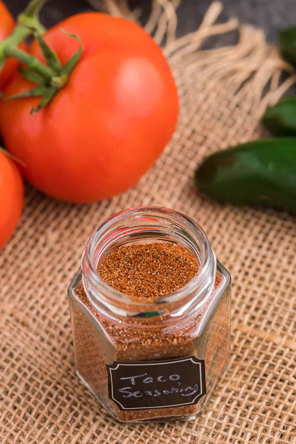 Taco seasoning in a spice jar.