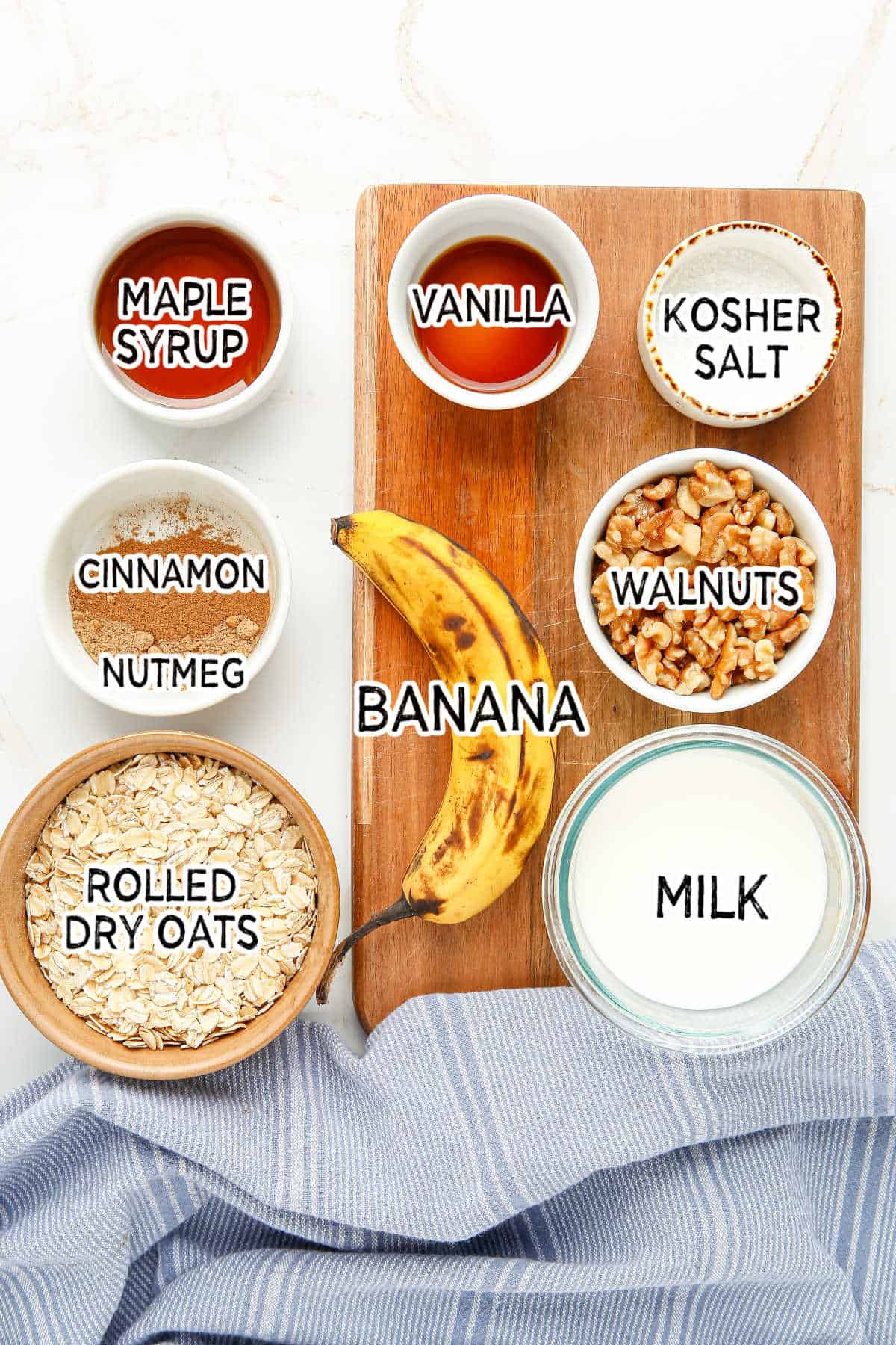 Ingredients to make banana bread overnight oats.