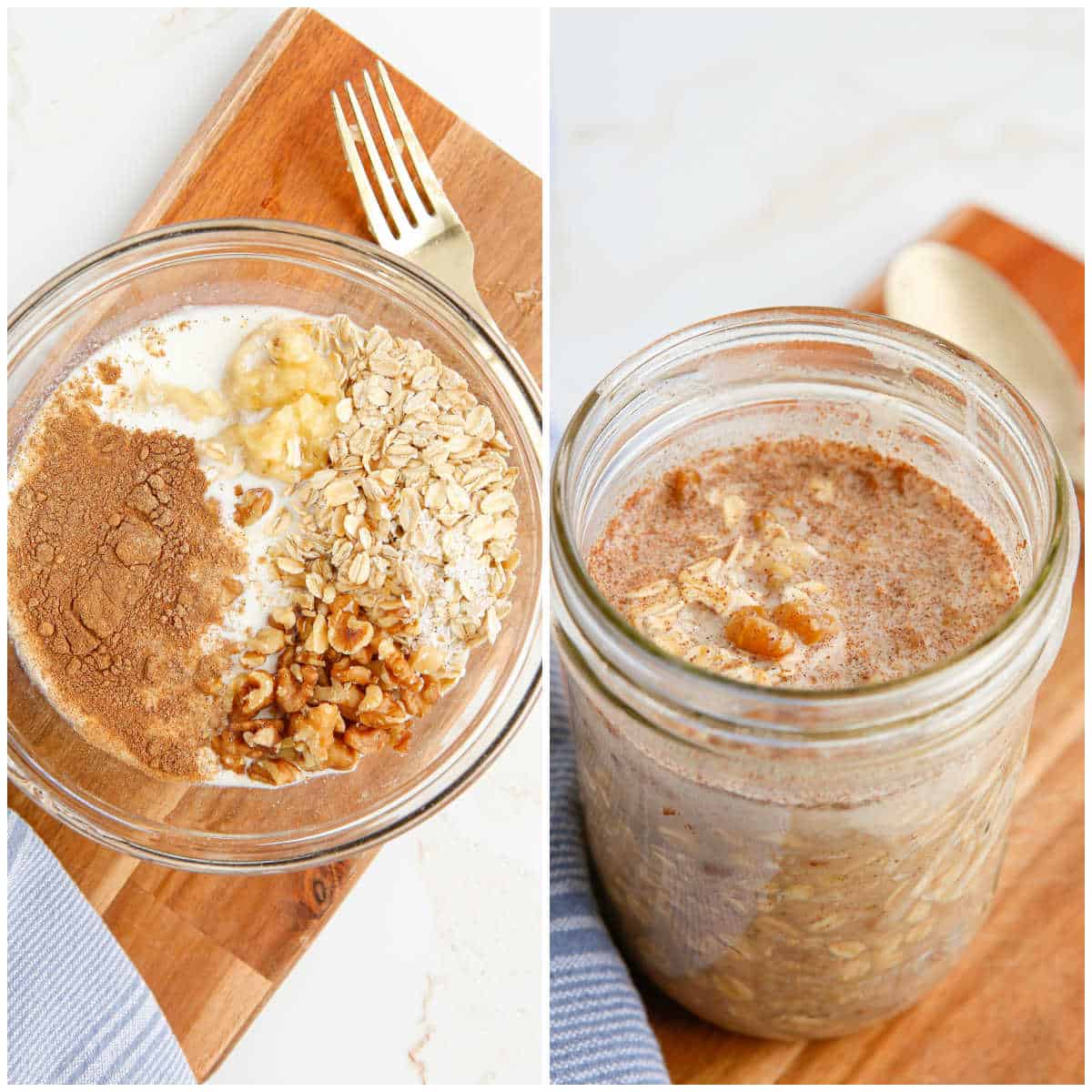 Steps to make banana bread overnight oats.