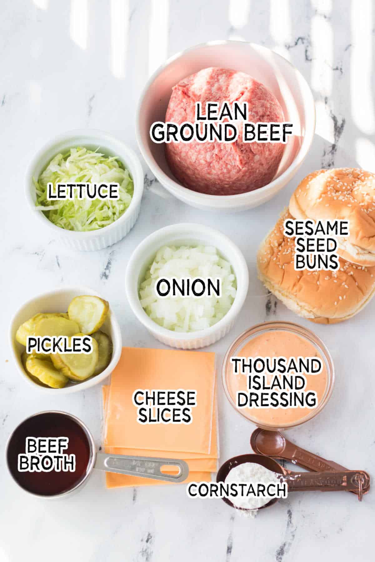 Ingredients to make big mac sloppy joes.