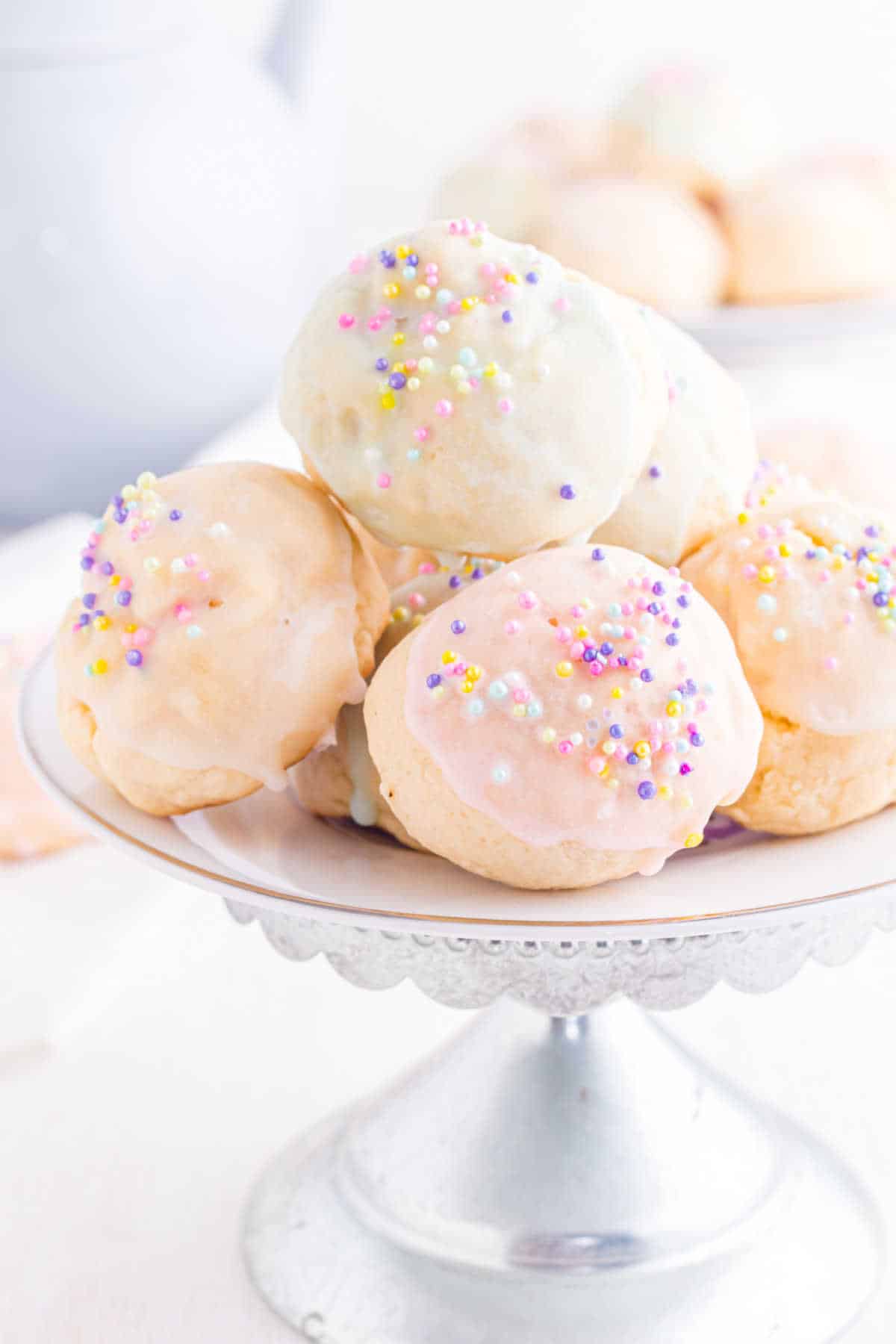 Italian Easter Cookies on a stand.