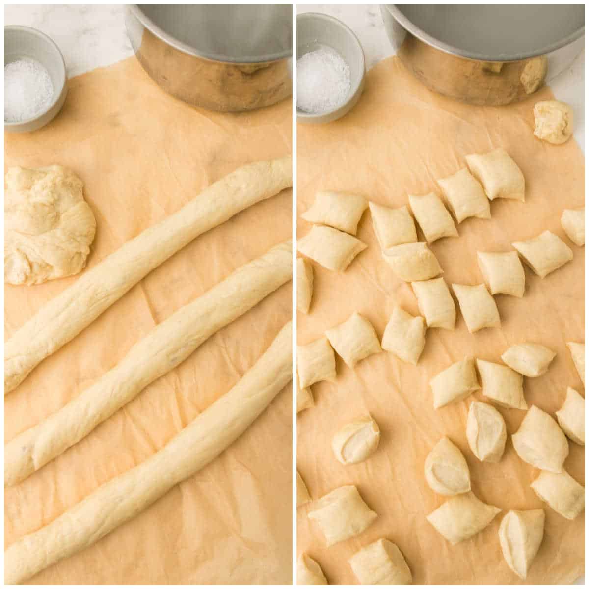 Steps to make air fryer pretzel bites.