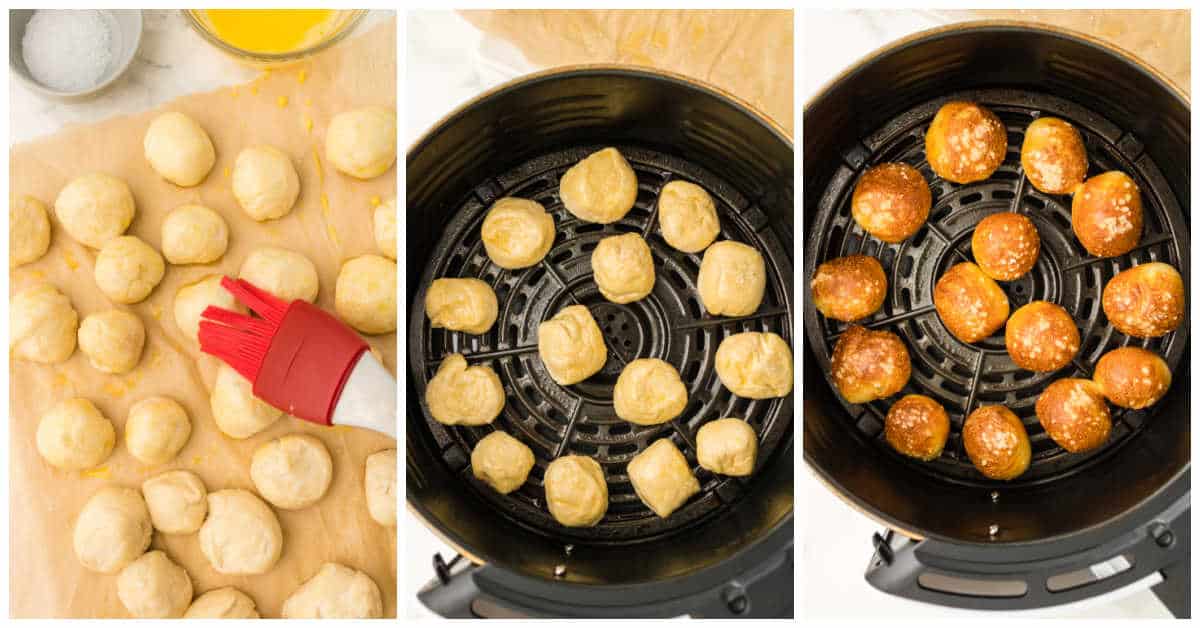 Steps to make air fryer pretzel bites.