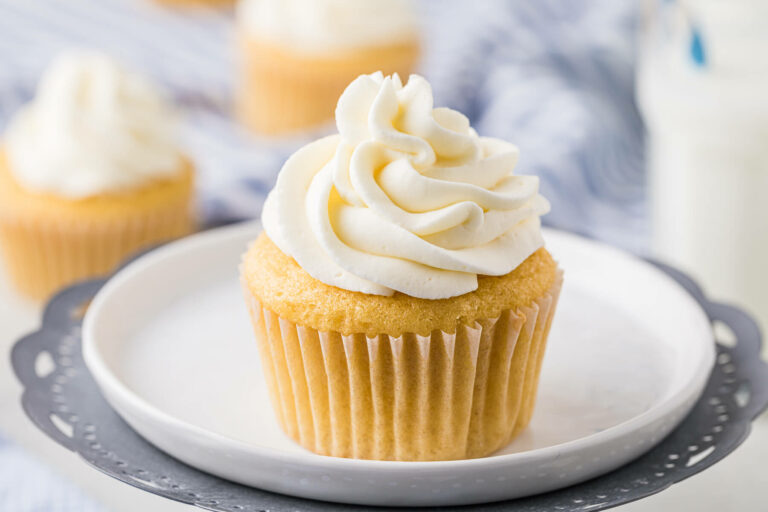 The recie on top of a vanilla cupcake.
