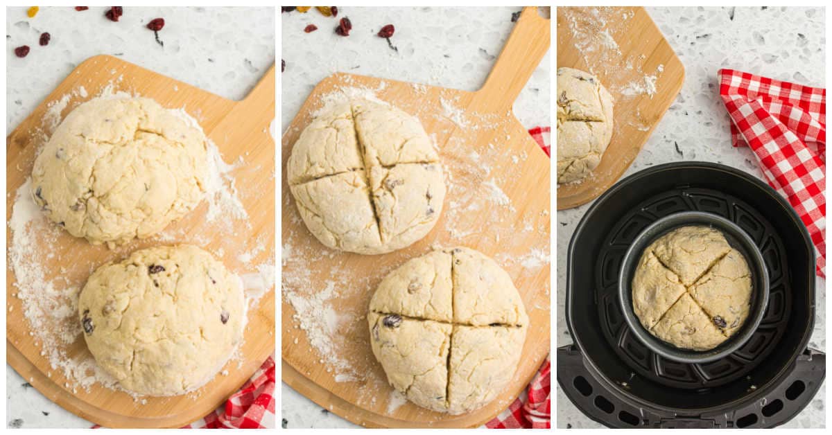 Collage of shaping the dough and air frying.