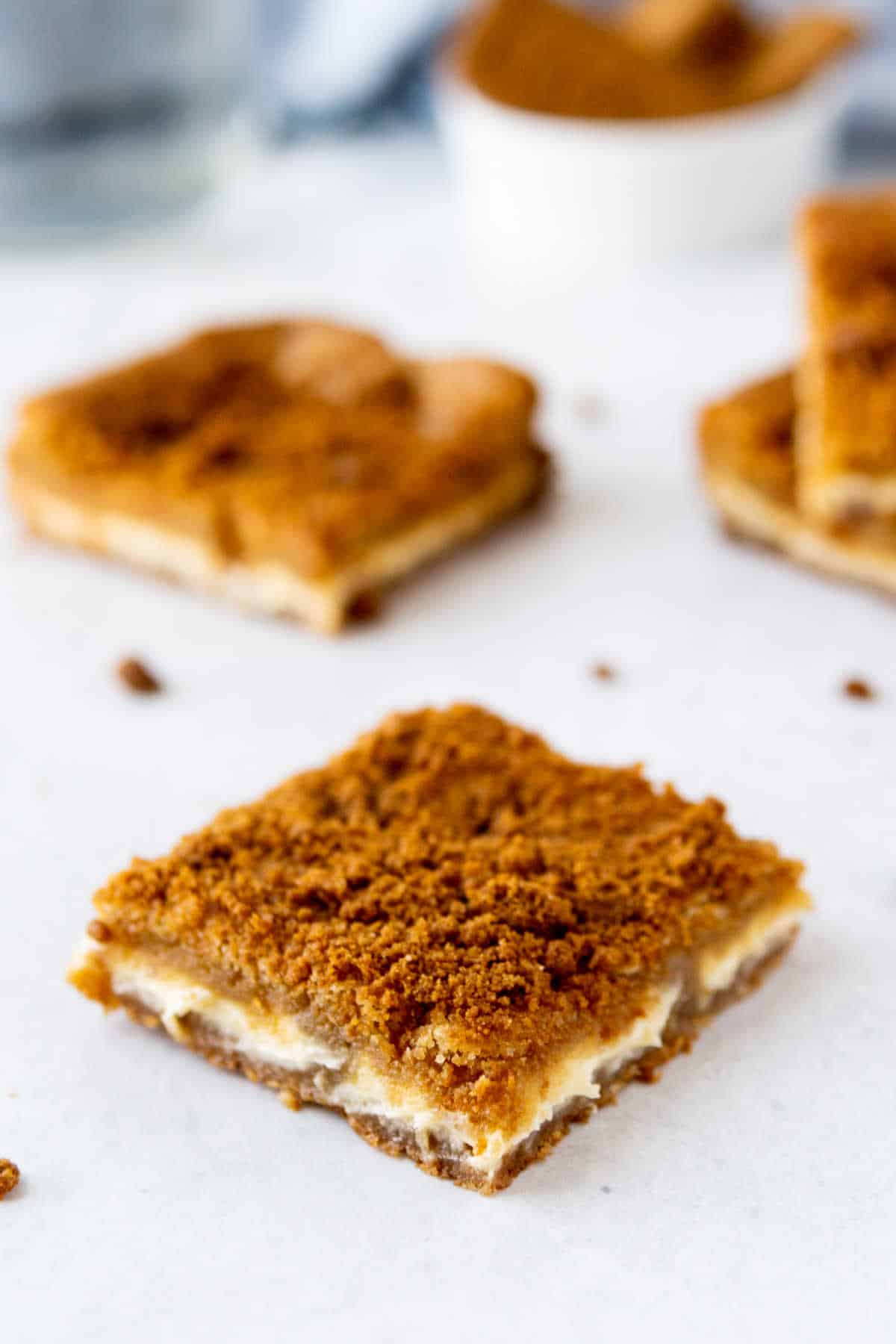 A white chocolate biscoff blondie square.