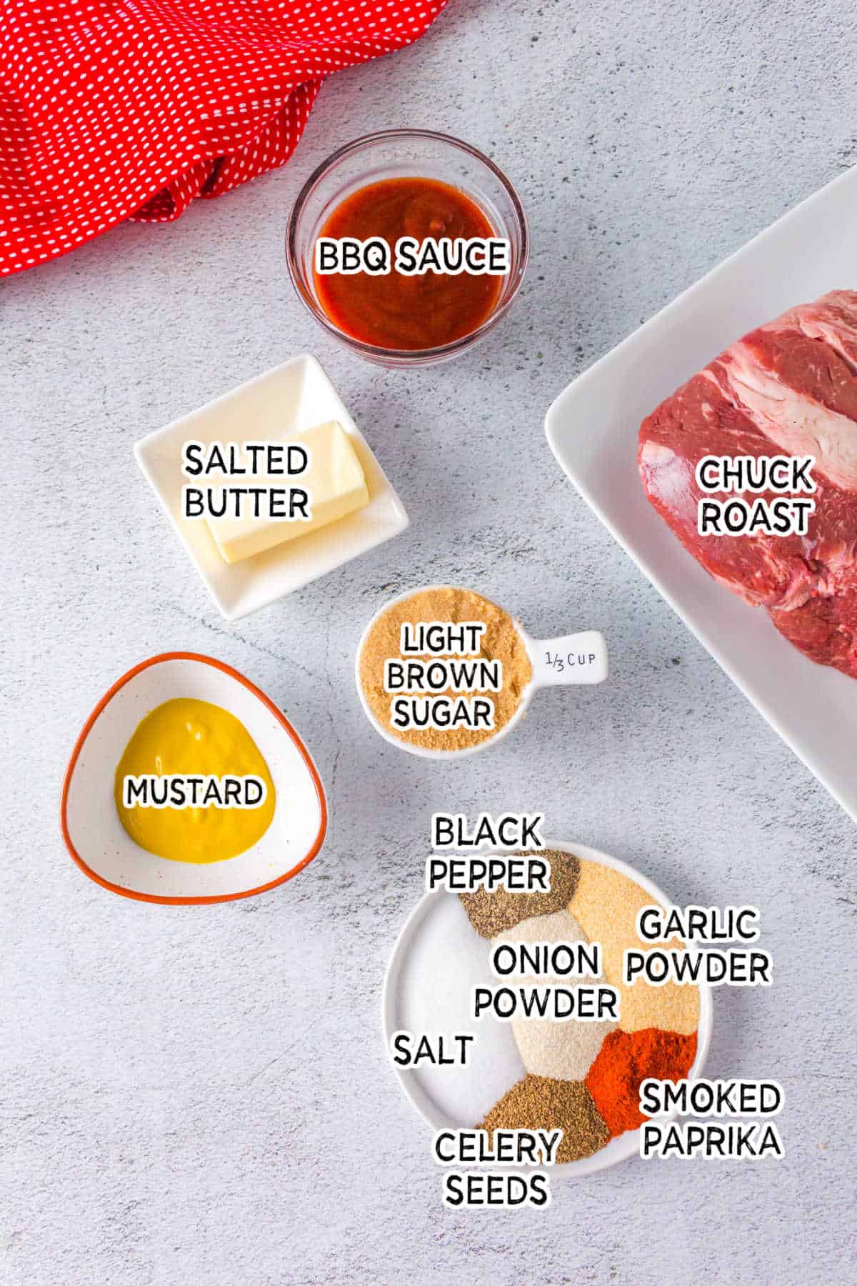 Ingredients on a grey surface.