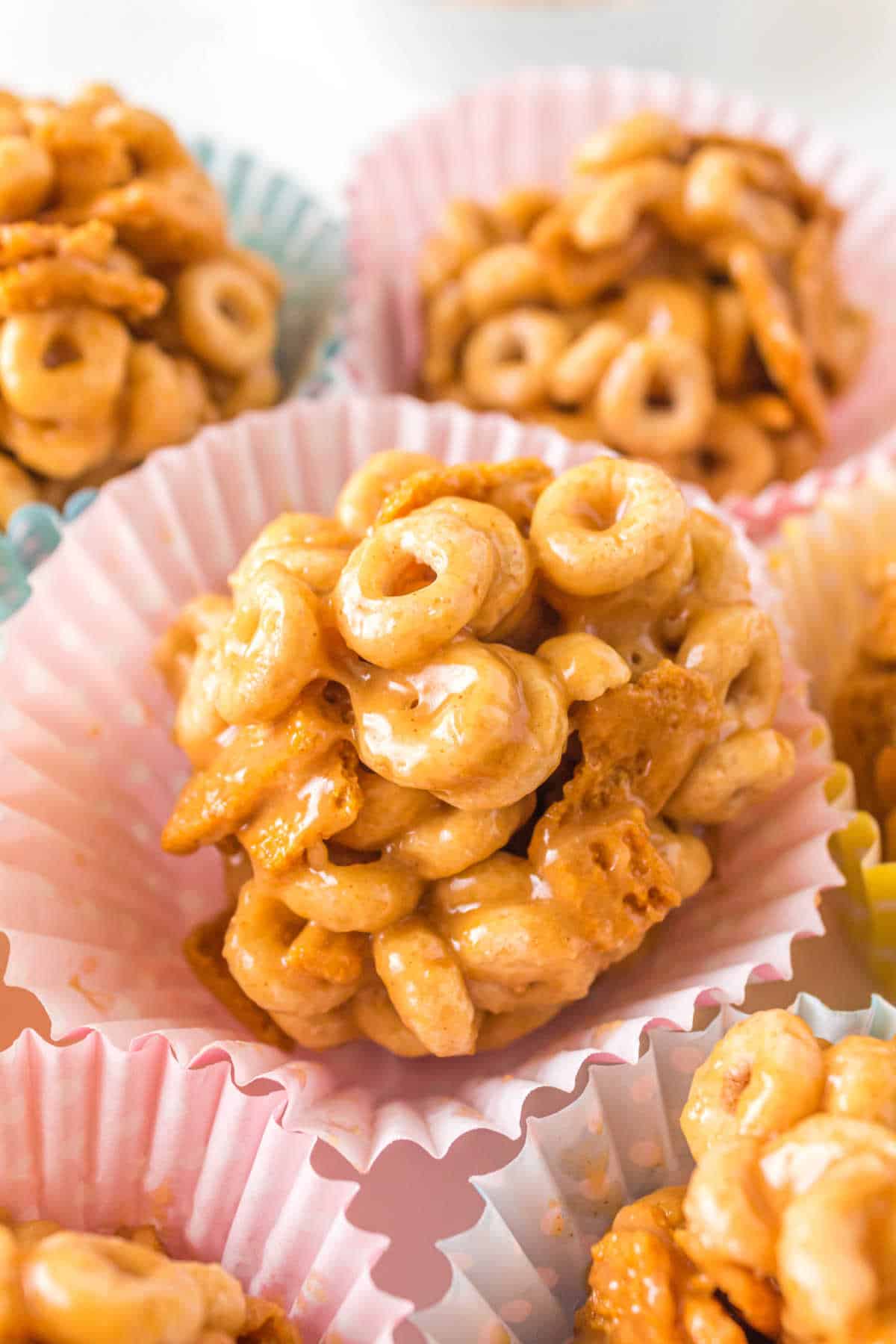 A group of peanut butter Cheerio balls.