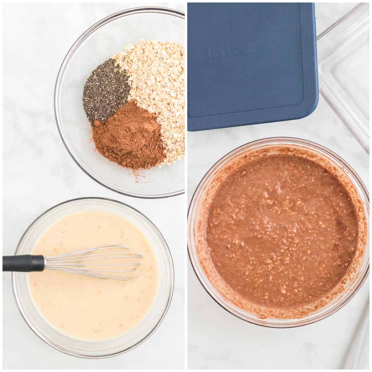 Steps to make chocolate peanut butter overnight oats.
