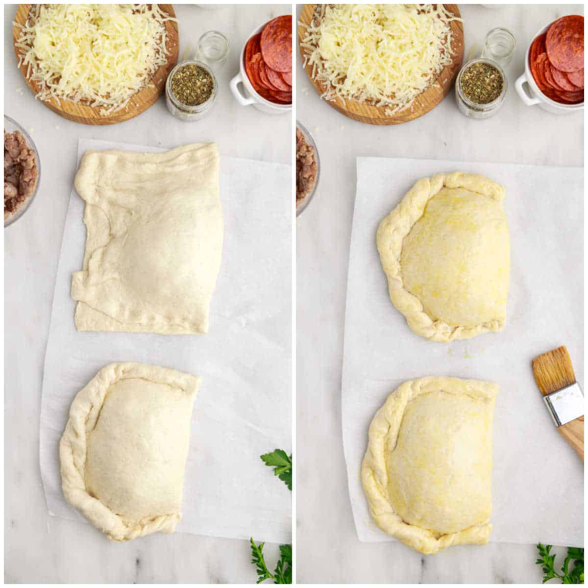 Steps to make meat calzone.