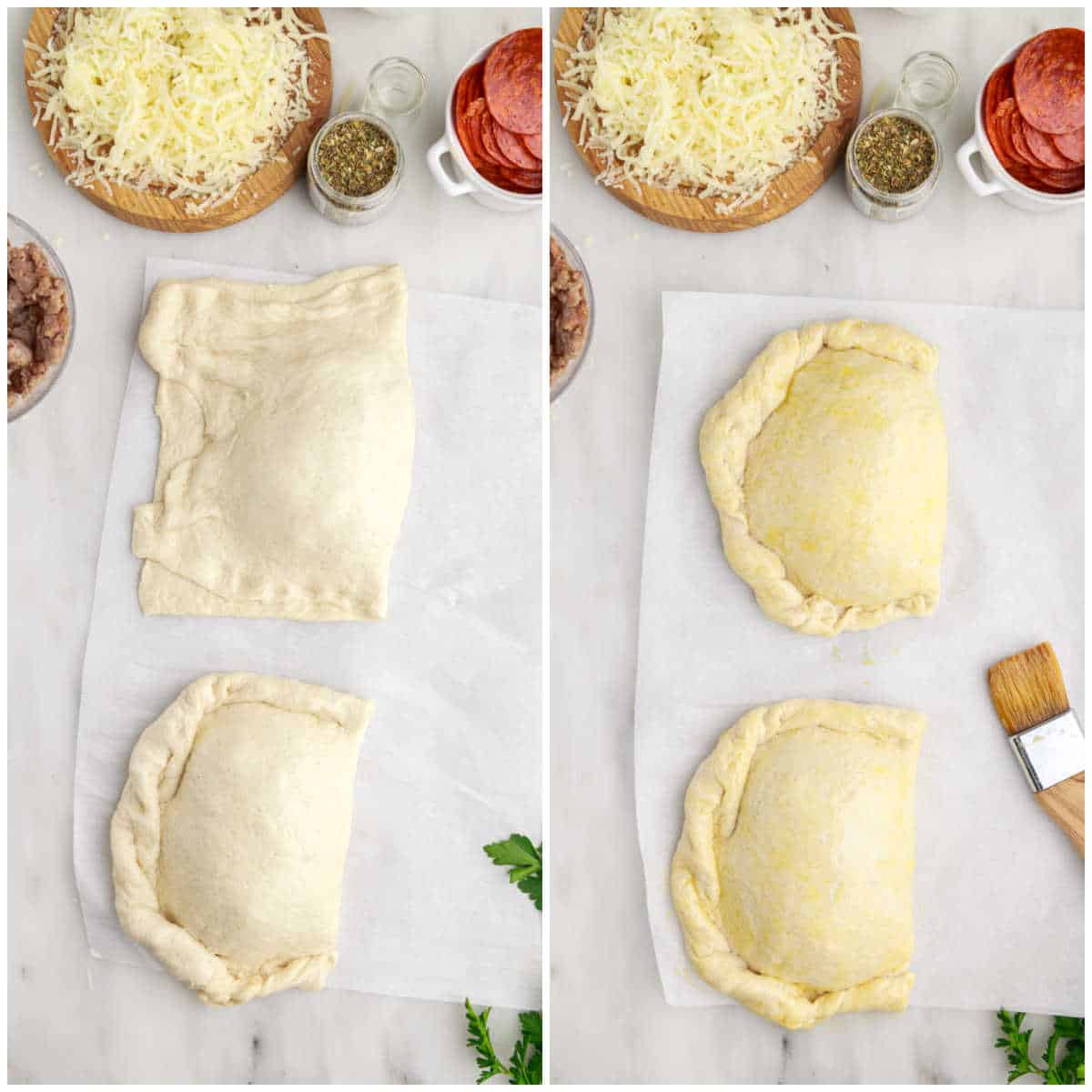 Steps to make meat calzone.