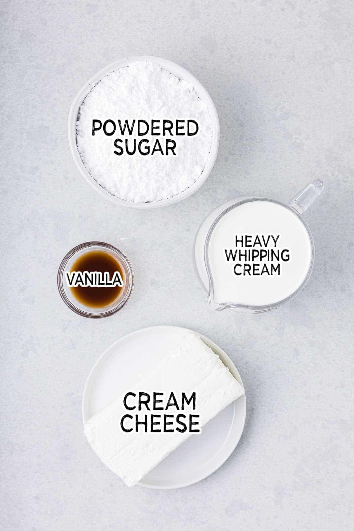 Ingredients to make stabilized whipped cream.