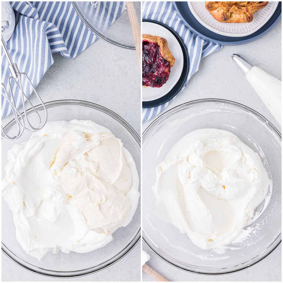 Collage of combining ingredients and mixing together in a bowl.