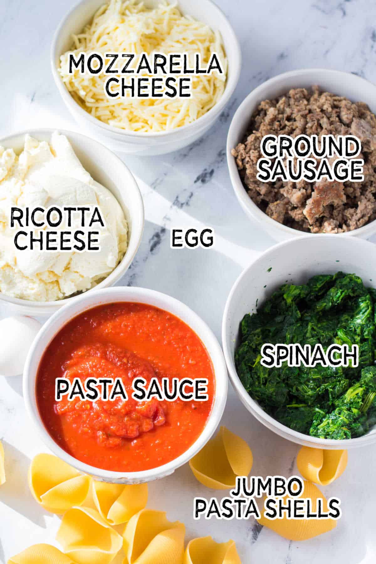 Ingredients to make classic stuffed shells.