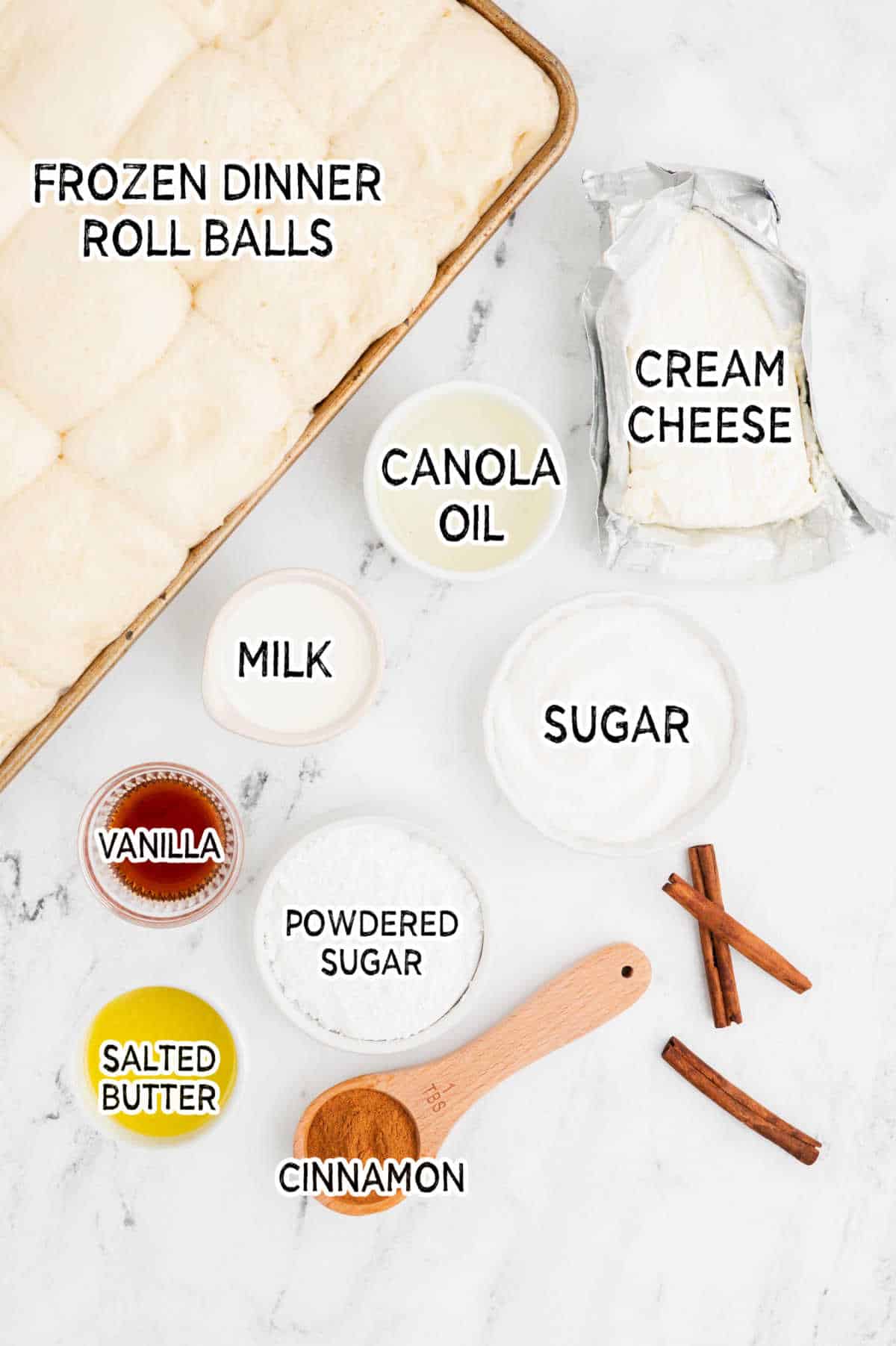 Ingredients on a white marble counter.
