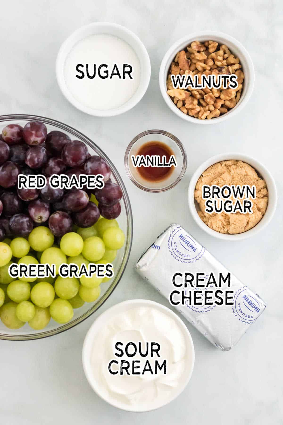 Ingredients to make grape salad.