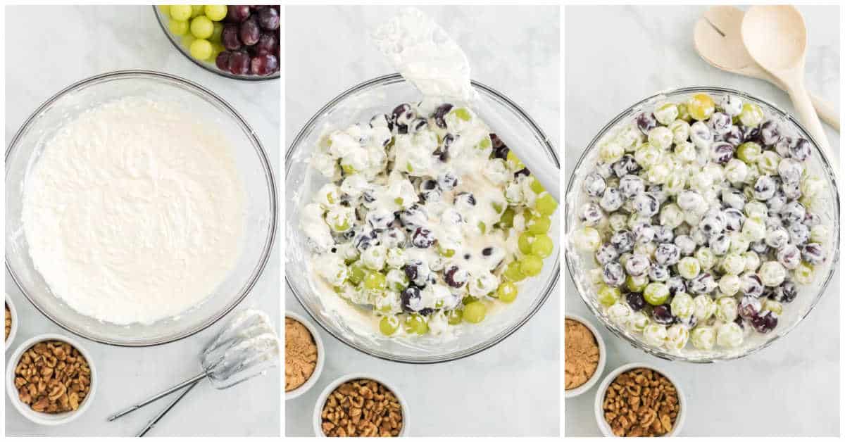 Steps to make grape salad.