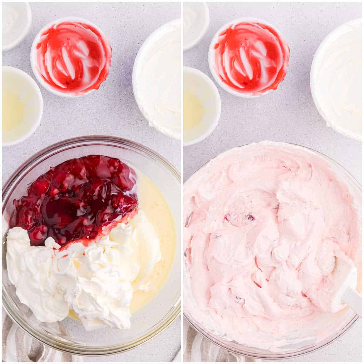 Steps to make strawberry fluff salad.