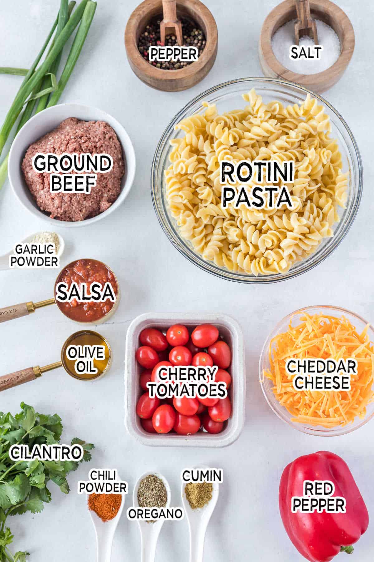 Ingredients to make taco pasta salad.